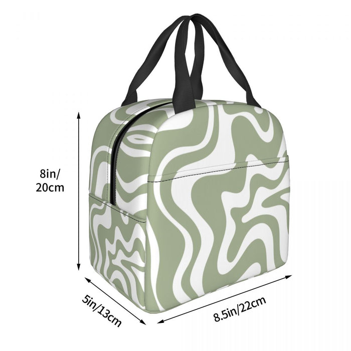 Geometric Liquid Swirl Abstract Pattern In Sage Green Insulated Lunch Bag