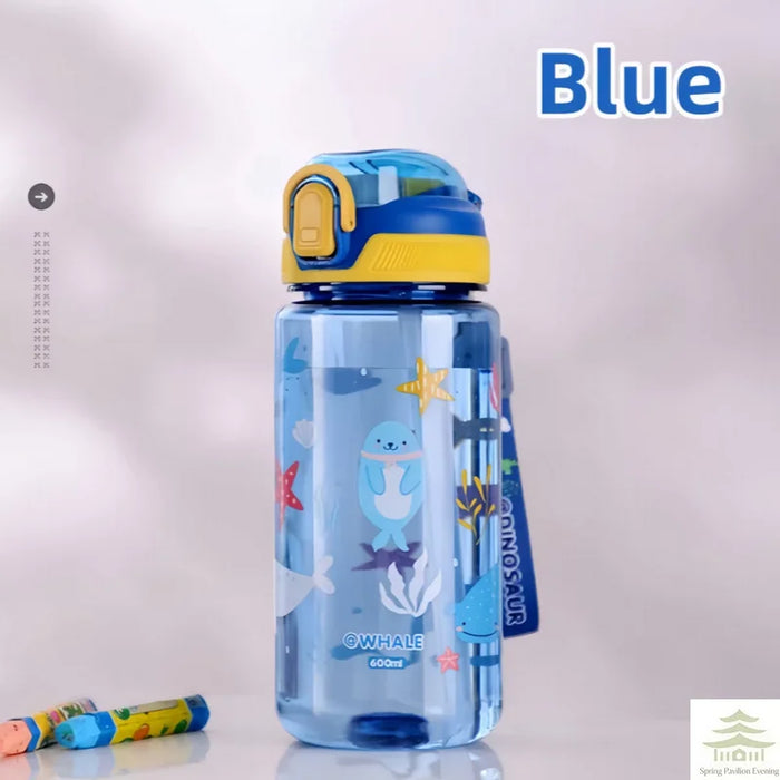 600ml Dinosaur Water Bottle For Kids Water Sippy Cup With Silicone Straw Leakproof Plastic Water Bottles Summer Kids Water Cup