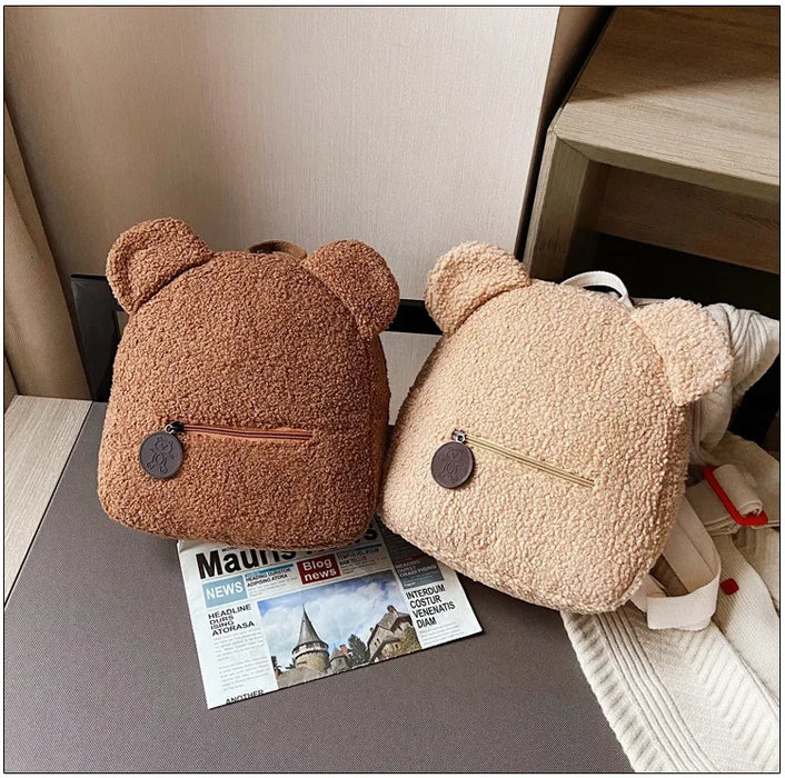 Womens Girls Cute Bear Pattern Backpack Plush