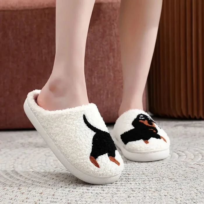 Platform Fluffy Slippers Women House Plush Cartoon Dog Designer Winter Shoes Girls Flats Home Fashion Casual Footwear Large Size