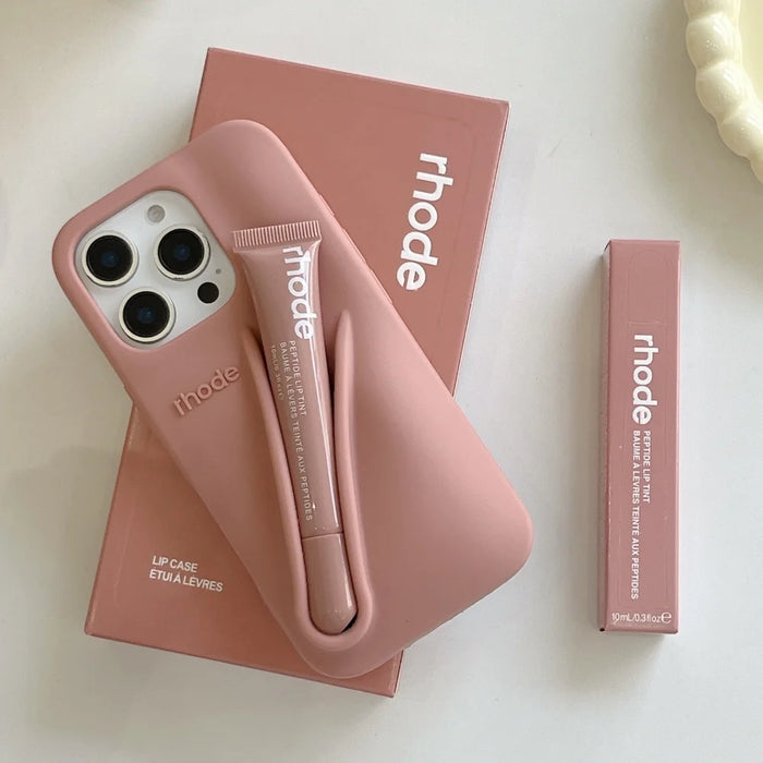 Lip Gloss Phone Case for iP 16 15 14 13 12 11 Pro Max Plus Lipstick Silicone DIY Toast Espresso Ribbon Box Cover
