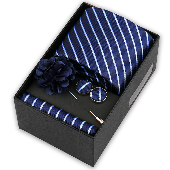 Men's tie gift set, style BBJ-20: tie, pocket square, cufflinks and pins in a gift box