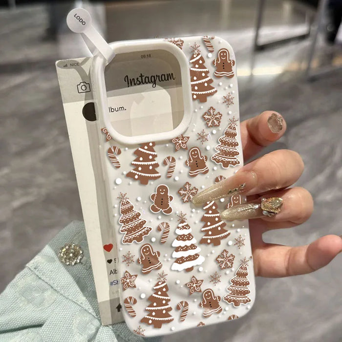 White Christmas Tree Snowflake Pattern Phone Case for iPhone 18 17 16 15 14 13 12 11 Pro Max Plus Shockproof Folds Texture Cover
