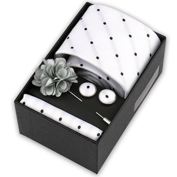 Men's tie gift set, style BBJ-35: tie, pocket square, cufflinks and pins in a gift box