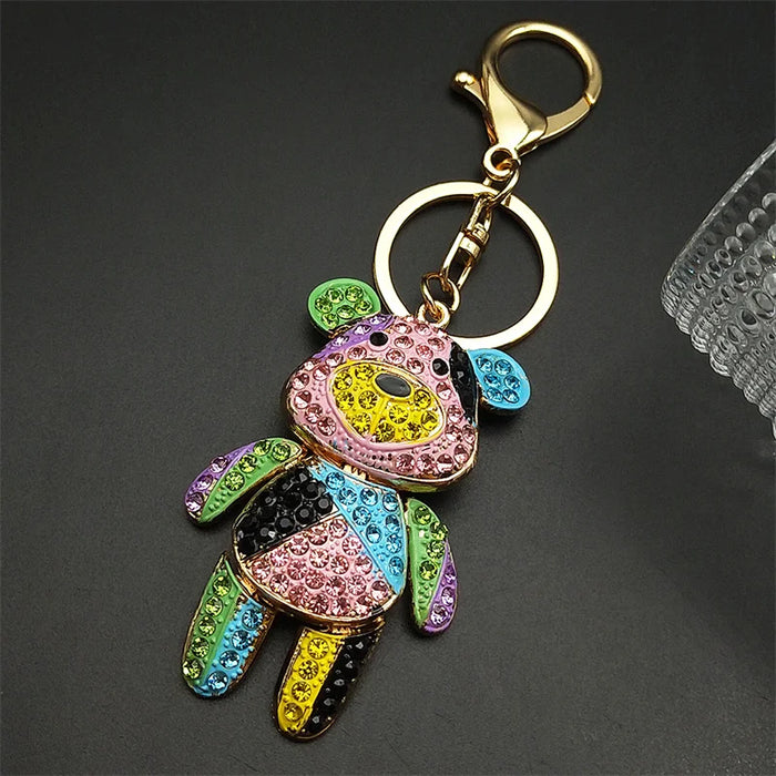 Cute Sweet Colorful Full Crystal Big Bear Key Chain Alloy Rhinestone Fashion Bag Accessories Keyring Jewelry Wholesale N9029