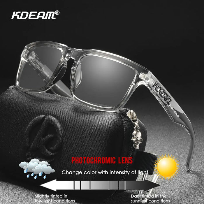 KDEAM Photochromic And Polarized Sunglasses Men Category 3 Polarized Sun Glasses Women Unique Frame Surface Eyewear With Case