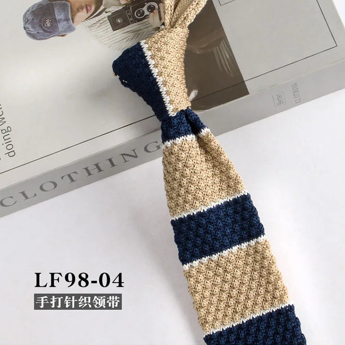 Striped Knitted Neckties For Men Narrow Retro Knitting Neck Tie Korean Style Casual Cravat Shirts Accessories Suit Neckwear