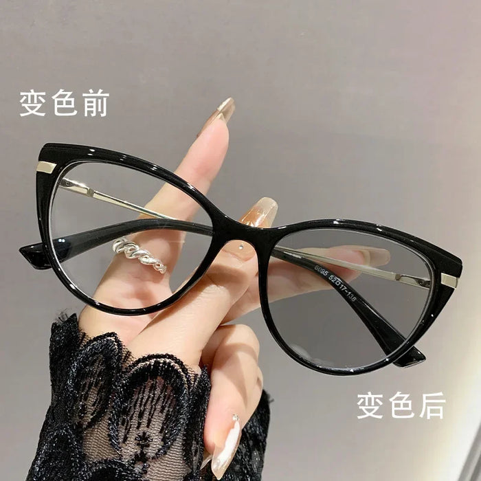 Cat Photosensitive Myopia Glasses 0 -0.5 -0.75…Eye Anti Blue Light/myopia Glasses Flat Metal Eyeglass Frame for Myopia Glasses
