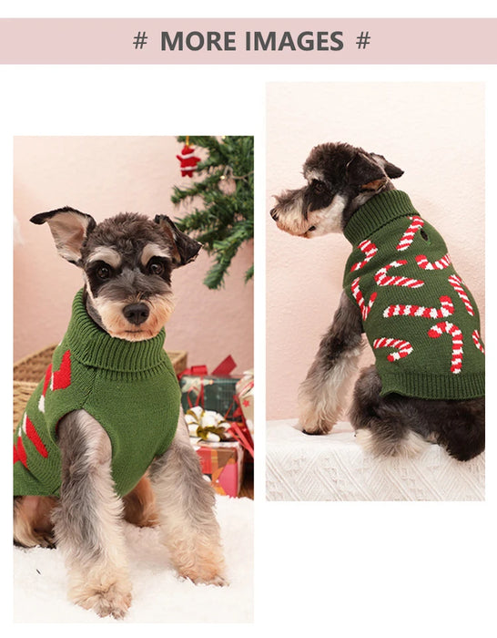 Puppy Knit New Year Dog Turtleneck Winter Clothes Pullover Green Sweatshirts Ugly Knitted Christmas Cat Sweater for Small Dogs