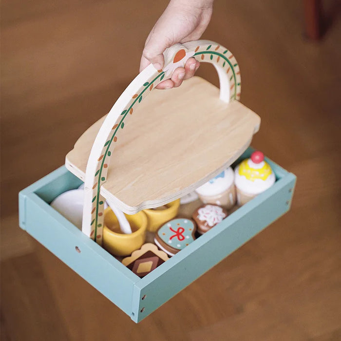 Wooden Simulation Dessert Rack Afternoon Tea Set Toy Pretend Play Food Learning