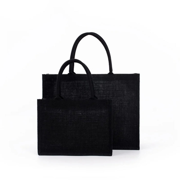 Black Reusable Large Jute Tote Bag Eco Friendly Burlap