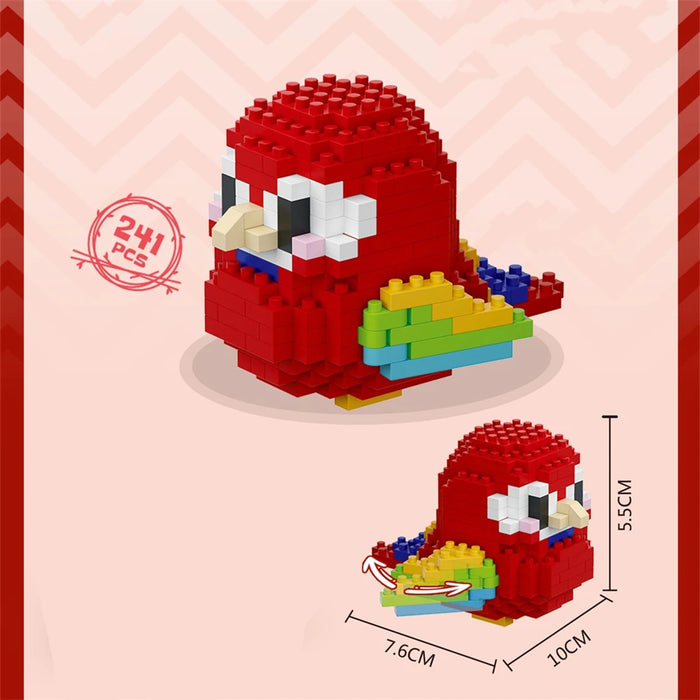 Red macaw micro block figure with rainbow wings