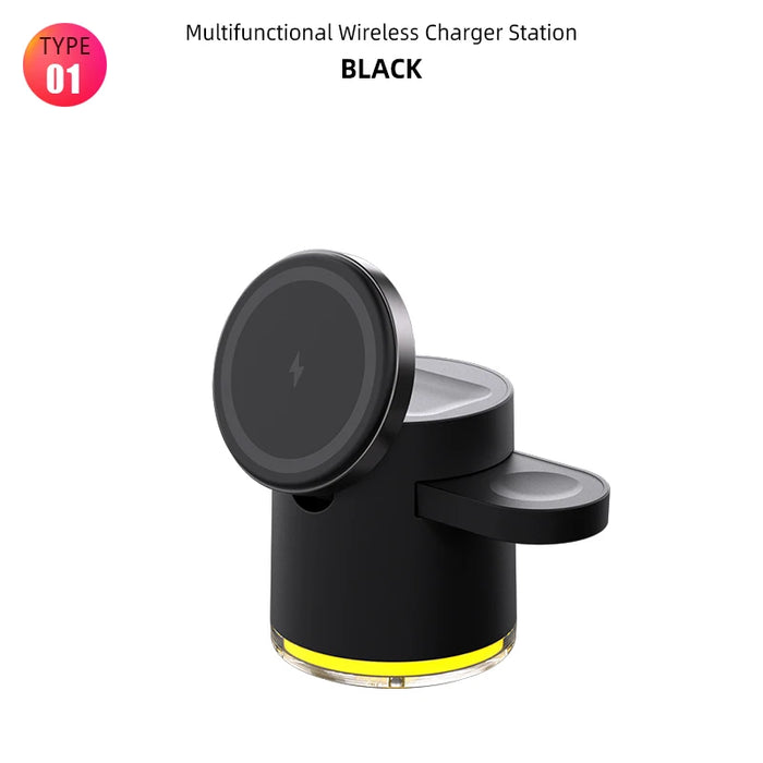 4 in 1 Magnetic Wireless Charger Station for IPhone 15 14 13 12 Pro iWatch 8 7 6 Airpods Pro Samsung 15W Charging Dock Station