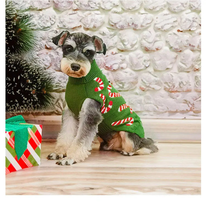 Puppy Knit New Year Dog Turtleneck Winter Clothes Pullover Green Sweatshirts Ugly Knitted Christmas Cat Sweater for Small Dogs