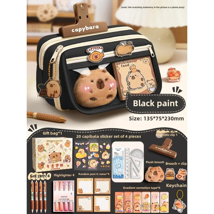 Capybara 9-layer large capacity pencil case, large capacity pencil case flip cover stationery pencil case stationery storage bag