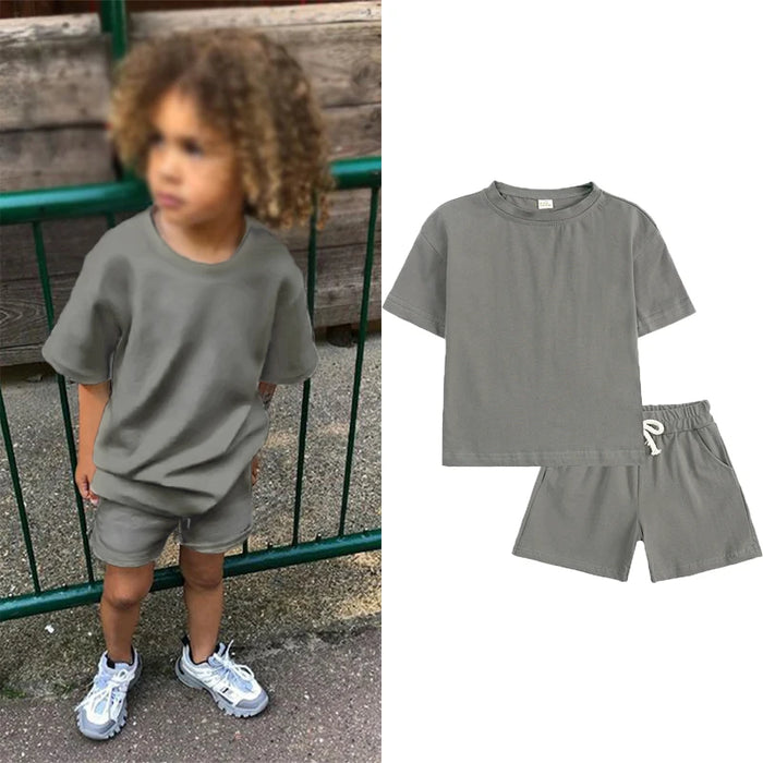 Summer Essential Tracksuit Children's Clothing Sets Suit For Girls Short Sleeve Top+Shorts Boys Costume Kids Outfits Sportswear