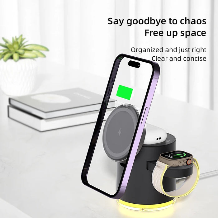 4 in 1 Magnetic Wireless Charger Station for IPhone 15 14 13 12 Pro iWatch 8 7 6 Airpods Pro Samsung 15W Charging Dock Station