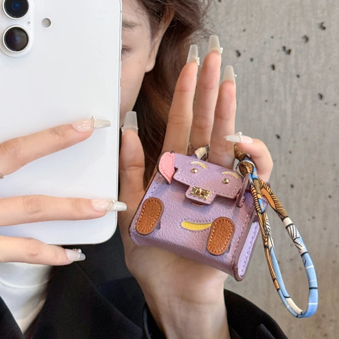 Handmade Mini PU Leather Handbag Decoration Pendant Headphone Case For Airpods 4 Pro2 3 2and1 Mini Wallet with lanyard