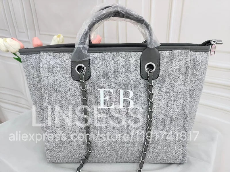 Personalised Chain Monogram Canvas Tote Bag Shoulder Bag