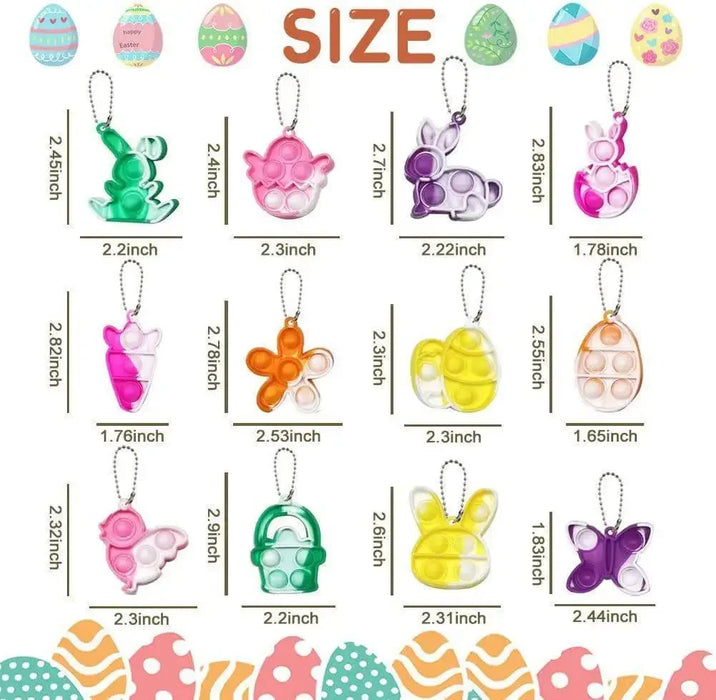 10Pcs Colorful Bunny Rabbit Egg Mini Pop Keychain Sensory Finger Fidget Toy for Kids Birthday Easter Party Favors Pinata Fillers