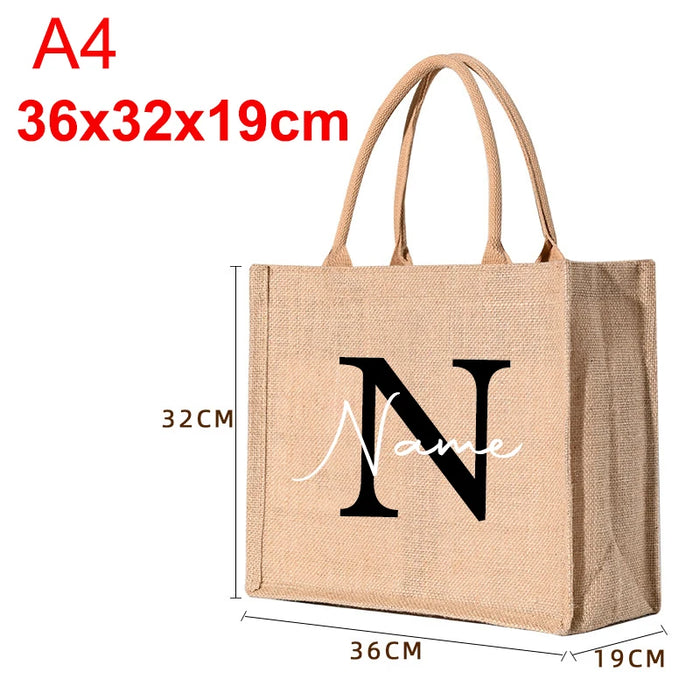 Personalized Name Large Jute Handbag Tote Bag