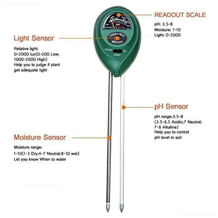 3 in 1 Soil PH Meter Sunlight PH Tester Garden Flowers Soil Moisture Sensor Meter Plants Acidity Humidity PH Monitor Detector