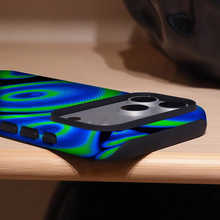 Aegis case Protective Bumper for Magnetic Magsafe for iPhone 17 16 15 14 Plus 13 Pro Max Hard PC  Neon Green and Blue Abstract