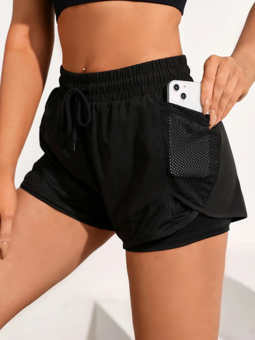 Women's 2 in 1 Running Shorts, High Waisted Quick Dry Athletic Workout Shorts with Mesh Pockets, Breathable Liner Gym Yoga Short