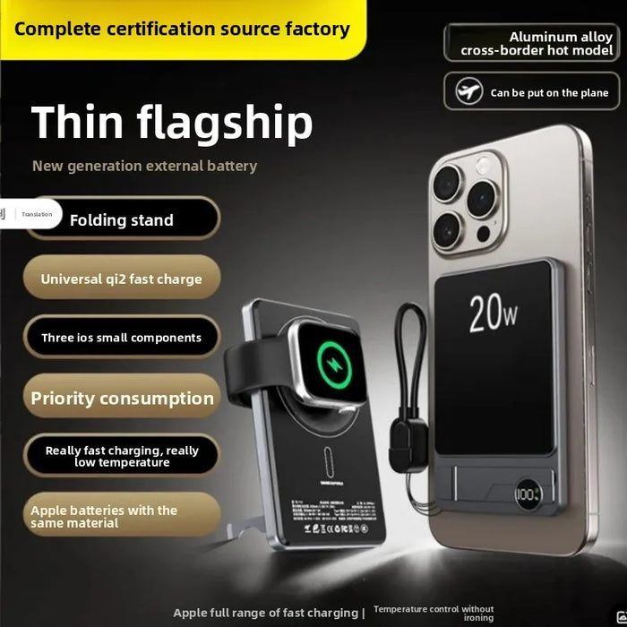 Qi2 Certified Magnetic Wireless 10000mAh Ultra-thin Power Bank with Built-in Cable External Battery for Small Gifts Customizable