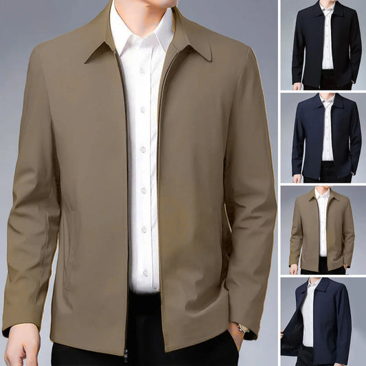 Men Jacket Elegant Mid-aged Men's Lapel with Zipper Closure