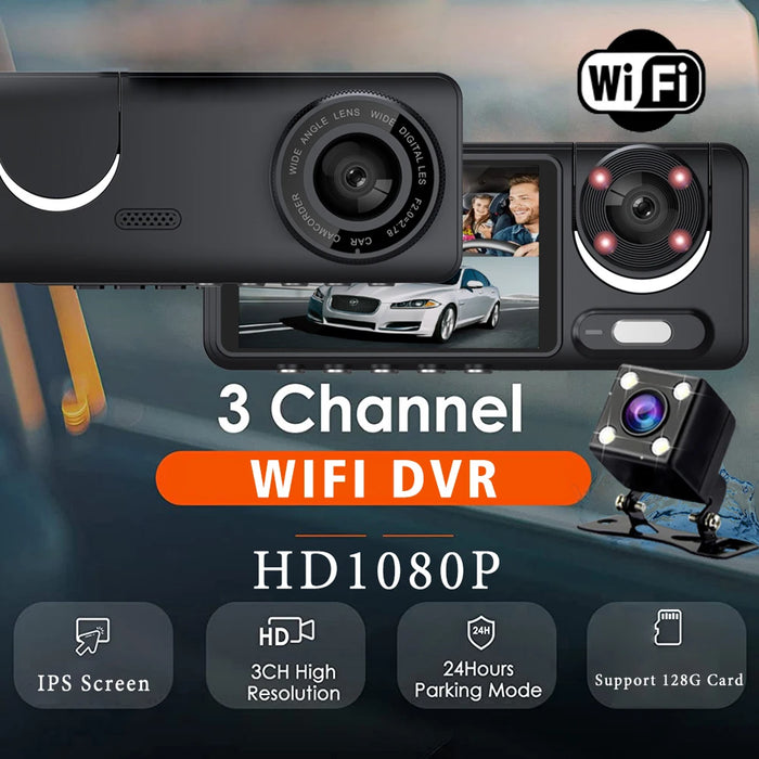 Mini 3 Channel 1080P Car Dvr WIFI Dash Cam Interior Vehicle Three Way Camera DVRs Recorder Video Registrator Dashcam Camcorder