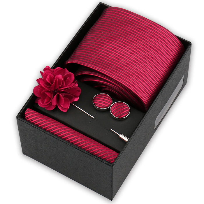 Men's tie gift set, style BBJ-51: tie, pocket square, cufflinks and pins in a gift box