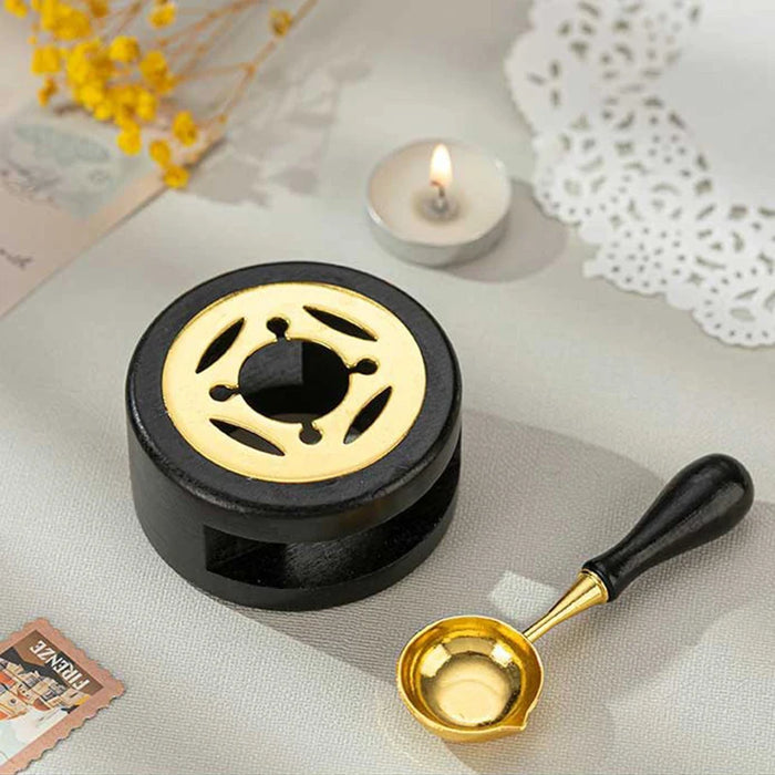 Wax seal melting stove and spoon: Stove + Spoon, Black