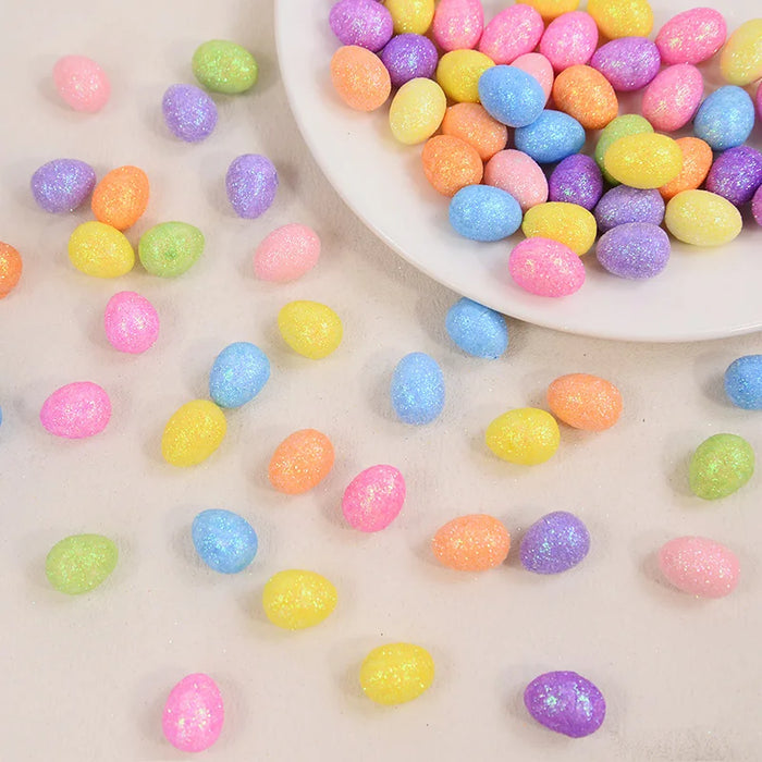 80/160 Pcs Colorful Easter Eggs Glitter Foam Bird Pigeon Happy Easter Party Home Decoration Kids Gift Basket Filler DIY Crafts