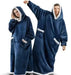 Woman and man in navy blue long blanket hoodies
