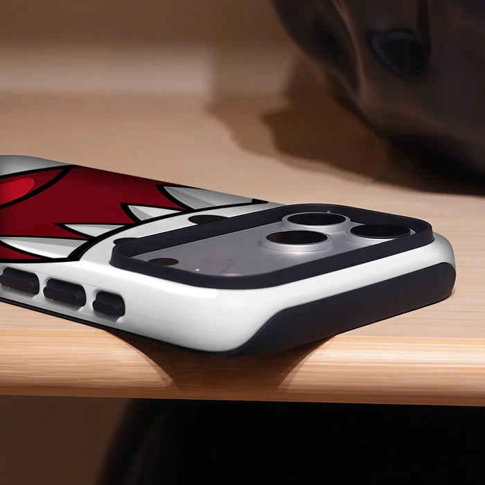 Side view of the ghost face case showing the raised camera frame