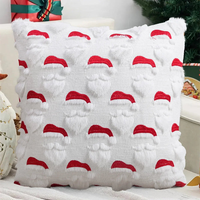 White cushion cover with raised Santa hats