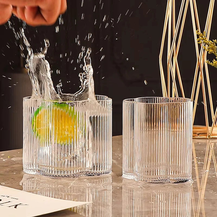 European 1300ml Large Capacity Glass Cold Water Kettle Home Juice Kettle Striped Cool Water Bottle Cool White Water Cup Set