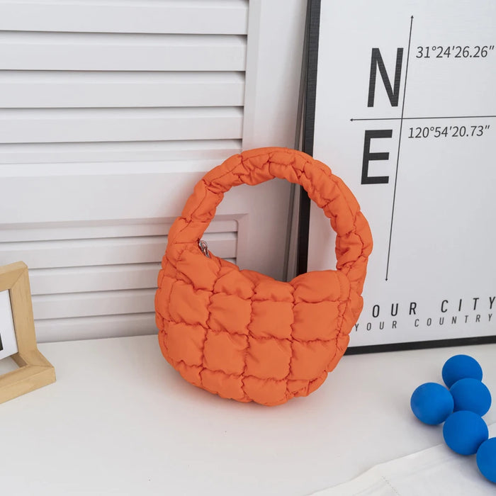 Orange mini quilted puffer tote