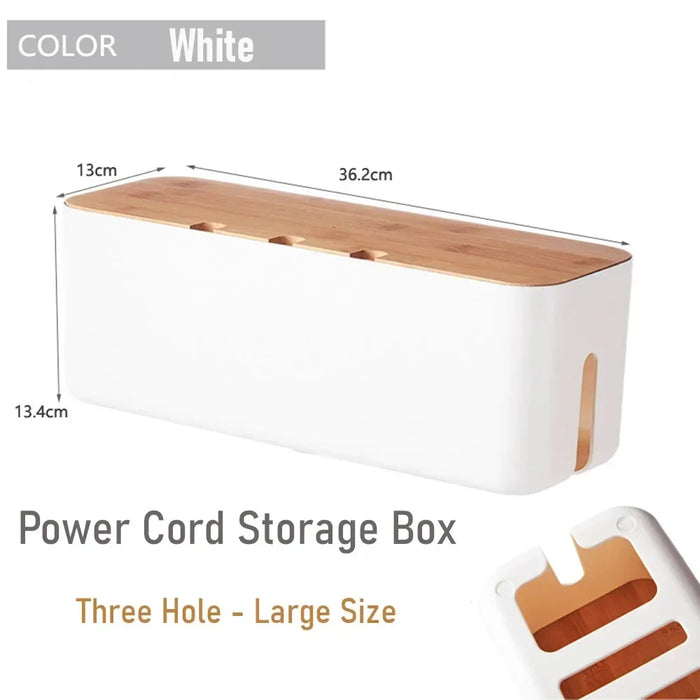 Cable Management Box, Bamboo Cover Wire Junction Board Storage Box, Hide Wires & Power Strips, Desk Computer Cable Organizer Box