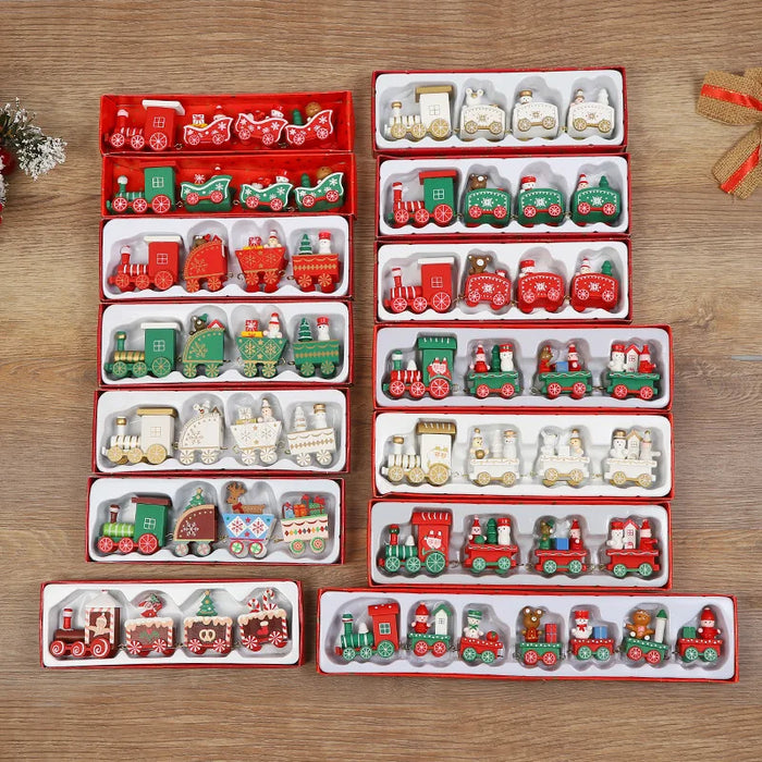 Christmas Decorations Wooden Four Section Small Train Festival Children's Gifts Toy