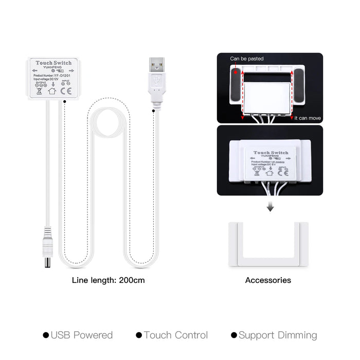 Makeup Mirror Backlight Lighting COB 5V USB LED Strip Penetrate Mirror Touch Sensor Switch Dimmable Bathroom Vanity Mirror Light
