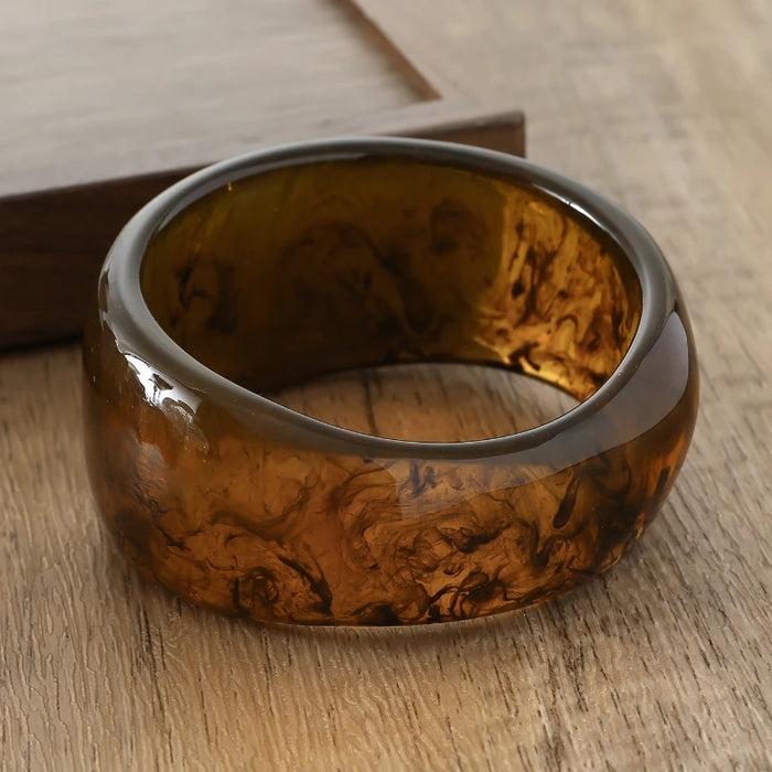 KMVEXO Vintage Punk Brown Coffee Thick Resin Acrylic Smudging Bangles Geometric Irregular Bangle Bracelets For Women Men Jewelry