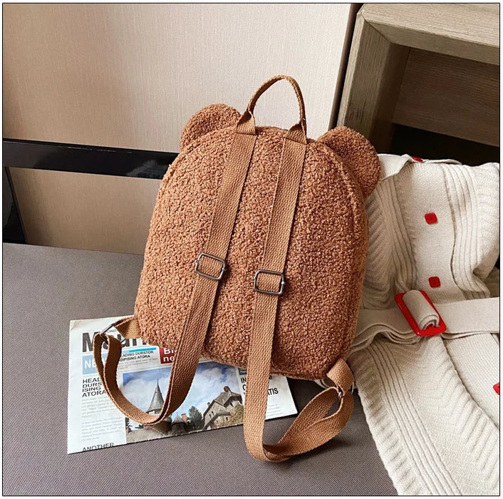 Womens Girls Cute Bear Pattern Backpack Plush