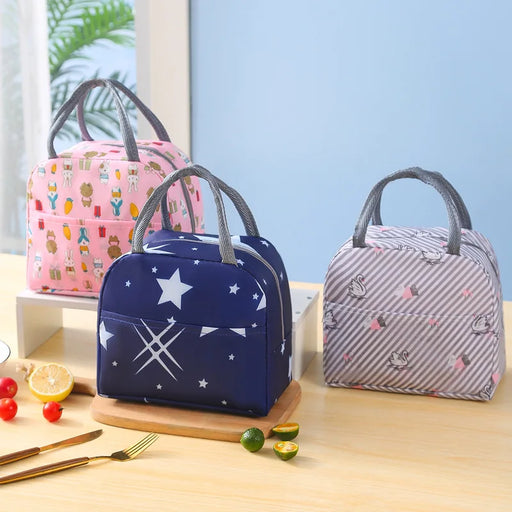 Pink, navy star and grey stripe lunch totes