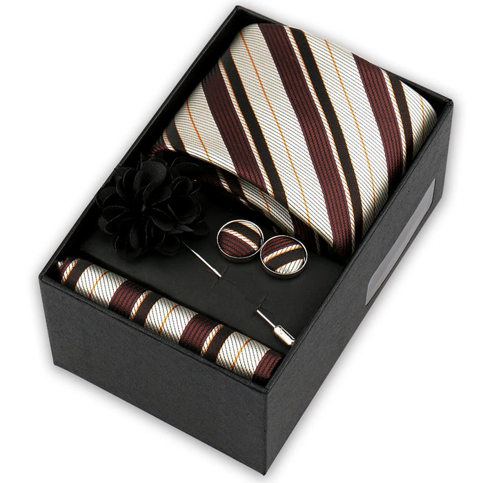 Men's tie gift set, style BBJ-15: tie, pocket square, cufflinks and pins in a gift box