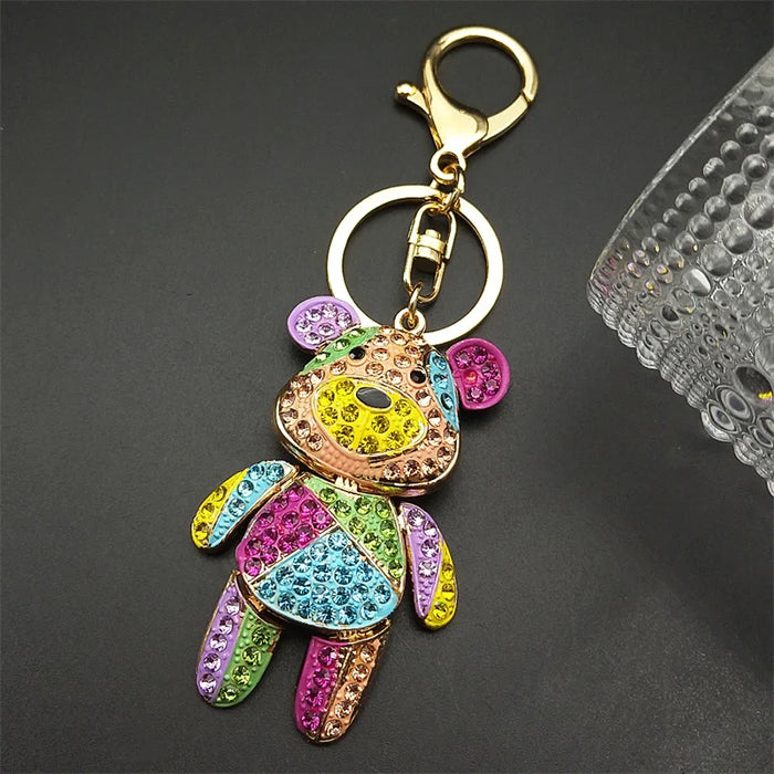 Cute Sweet Colorful Full Crystal Big Bear Key Chain Alloy Rhinestone Fashion Bag Accessories Keyring Jewelry Wholesale N9029