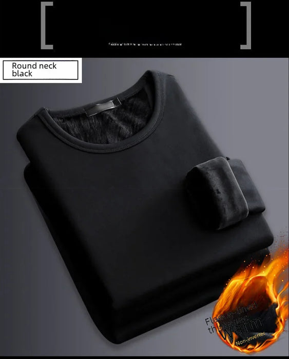 Men's Winter Thermal Underwear Tops Fleece-lined Thickened Warm Sweatshirt Solid Color O-neck V-neck Base Shirt Large Size 5XL