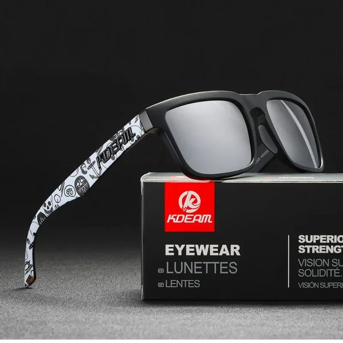 KDEAM polarized square sunglasses, mirror silver lenses (C4)