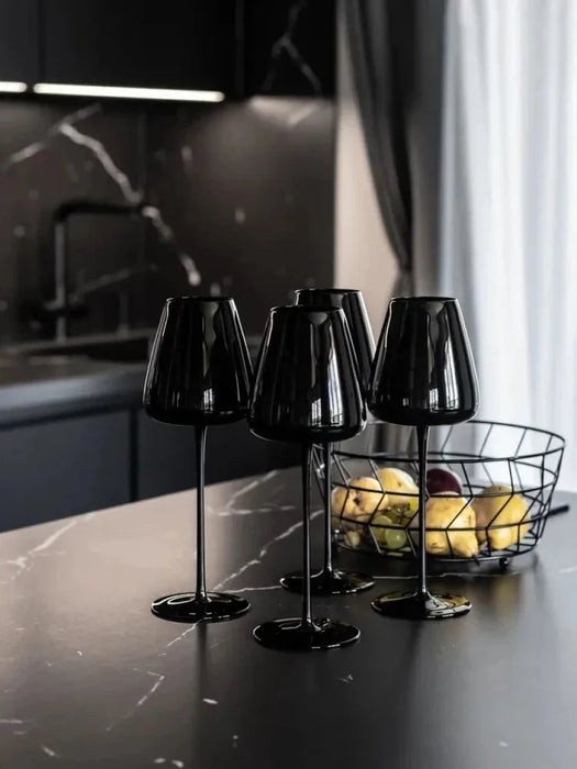 Nordic Black Goblet Black Porcelain Crystal Glass Red Wine Glass Bordeaux Cup Home Ornament Wine Glass Champagne Glass
